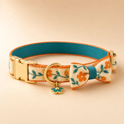 Coleira Floral Laço Teal